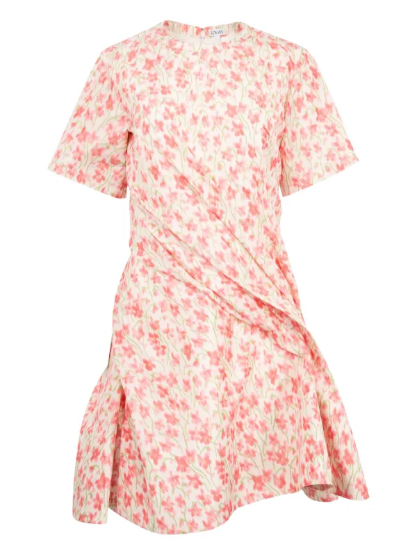 loewe pink dress LOEWE Twisted floral-print Mini Dress | Pink
