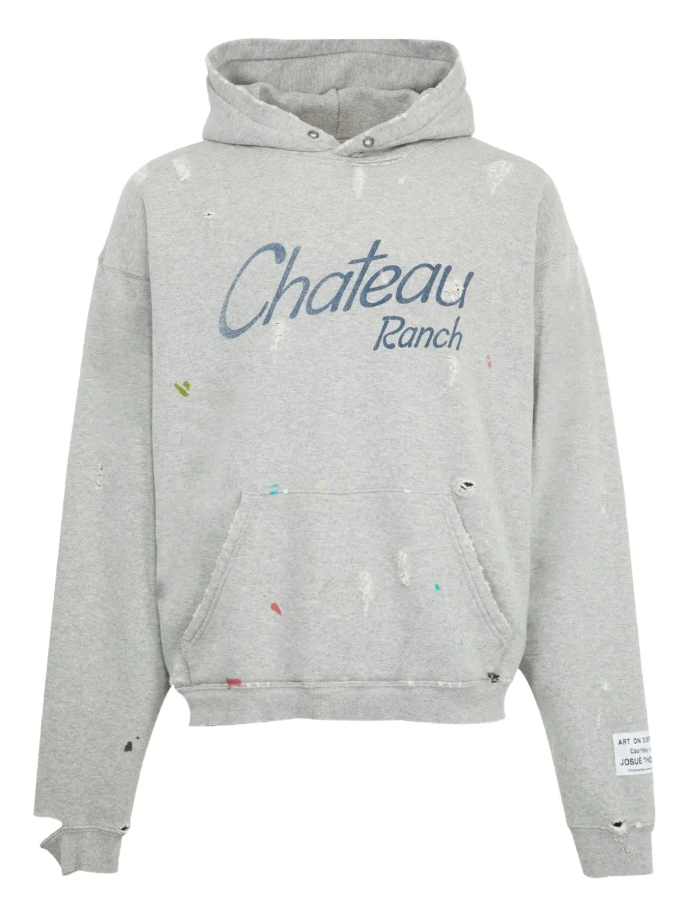 Gallery Dept. Chateau Ranch Distressed Paint-splattered Printed Cotton-blend Jersey Hoodie In Gray