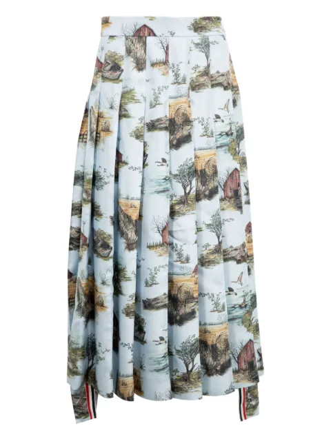 Thom Browne pleated scenic-toile midi skirt