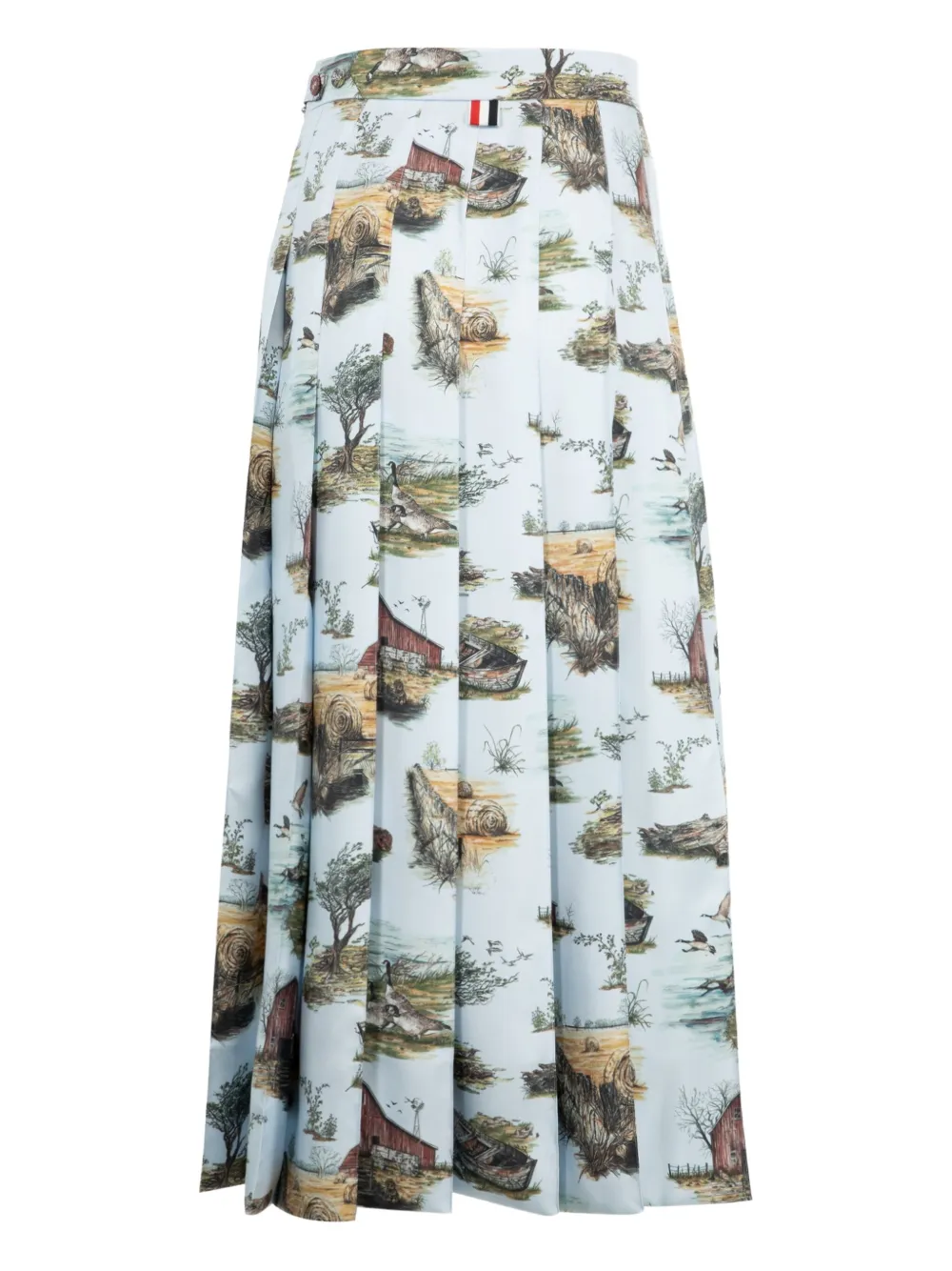 Thom Browne pleated scenic-toile midi skirt Blauw
