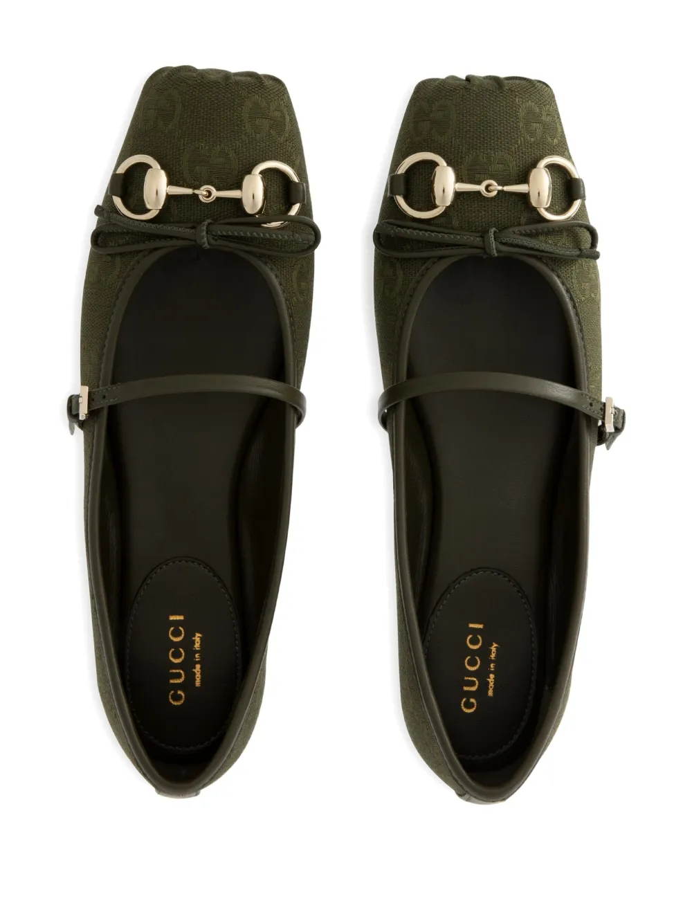 Gucci Horsebit Gg Canvas Ballet Flats In Green