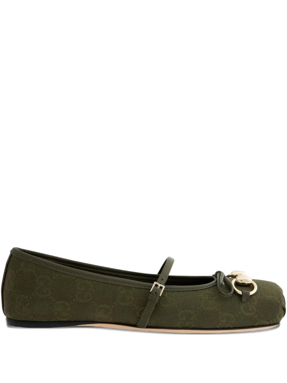 Gucci Horsebit Gg Canvas Ballet Flats In Green