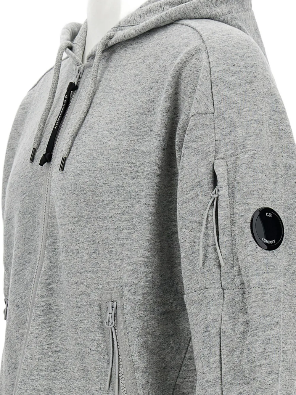 C.p. Company Lens-detail Zip-up Hoodie In Gray