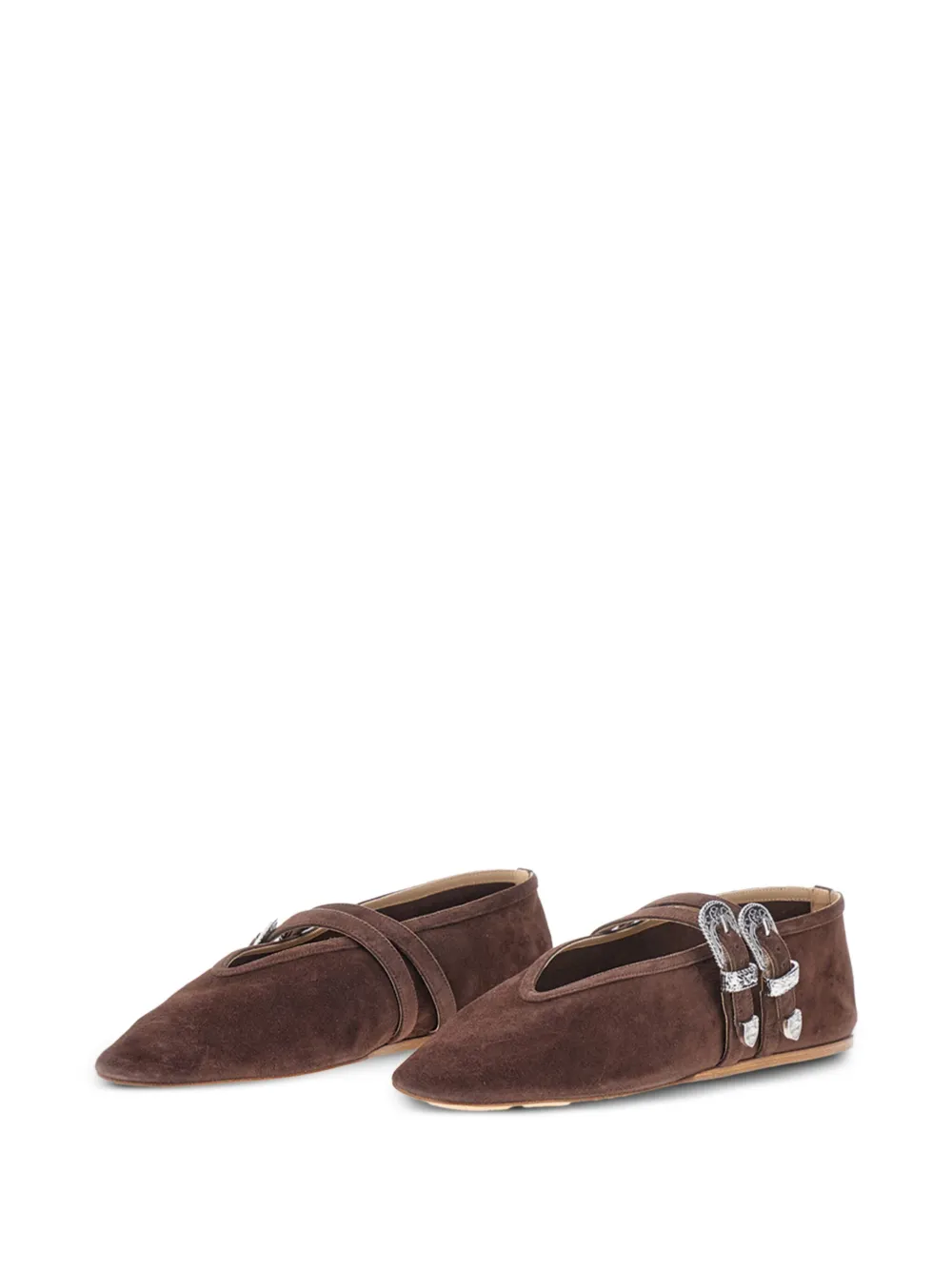 Le Monde Beryl Claudia Buckled Suede Ballet Flats In Brown