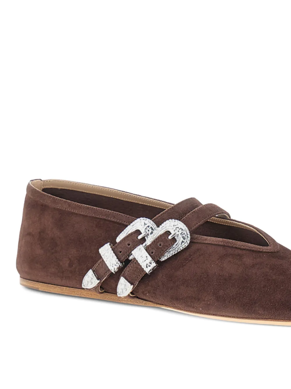 Le Monde Beryl Claudia Buckled Suede Ballet Flats In Brown