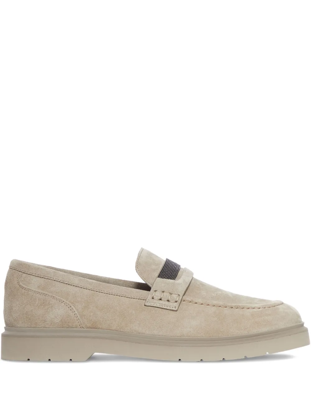 Brunello Cucinelli suede shiny monili loafers Neutrals