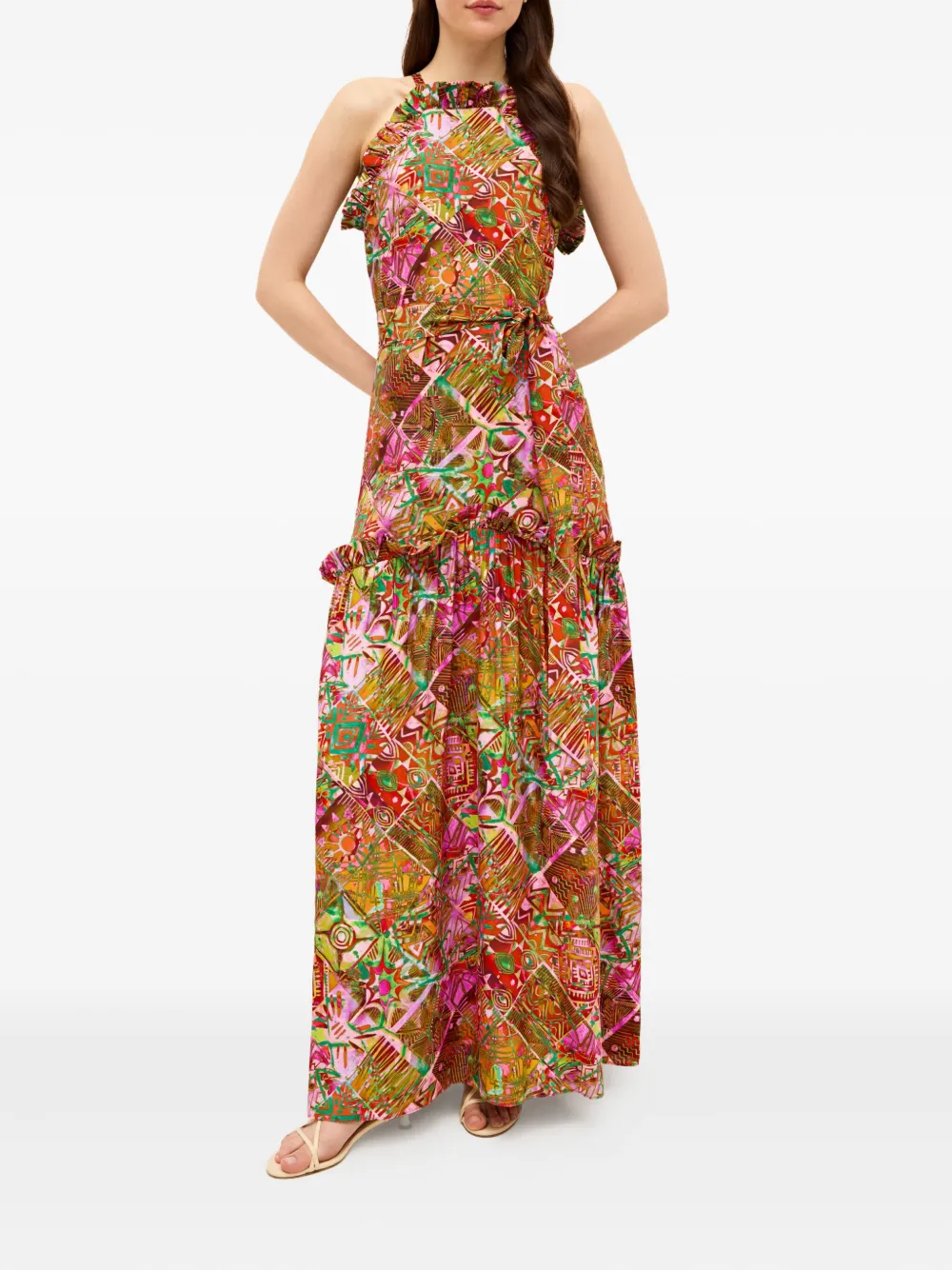Marie Oliver Maxi-jurk met halternek en ruches - Bruin