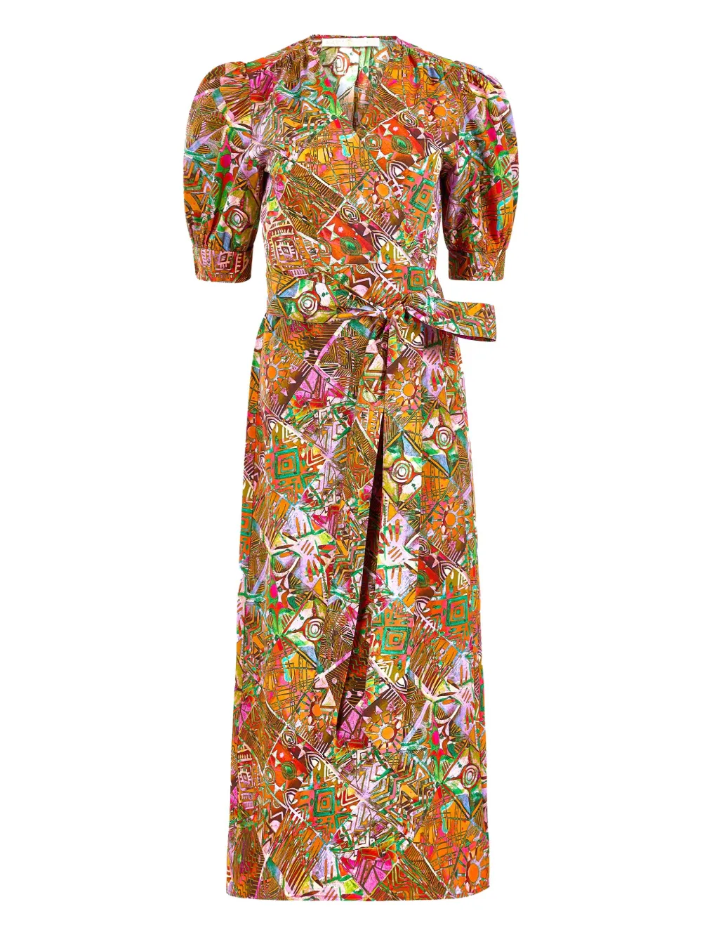 puff-sleeve wrap dress