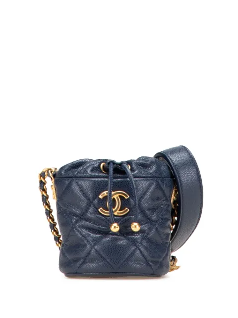 CHANEL Pre-Owned 2021-2025 Mini Quilted Caviar Medallion Charms Drawstring bucket bag