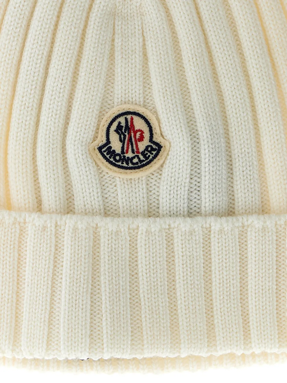 Moncler Enfant ribbed logo-patch knitted hat 040 WHITE