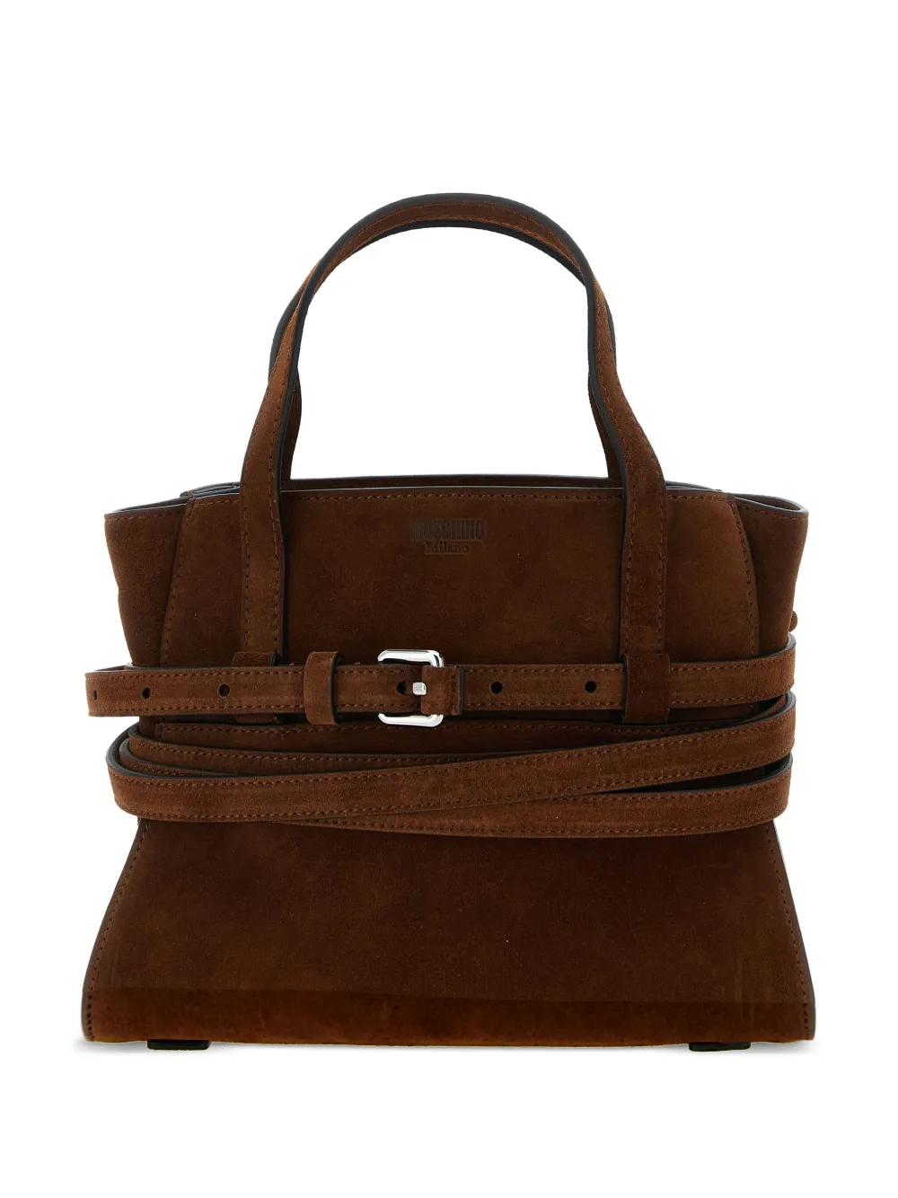 Moschino Tie Me belt-detail suede tote bag Bruin