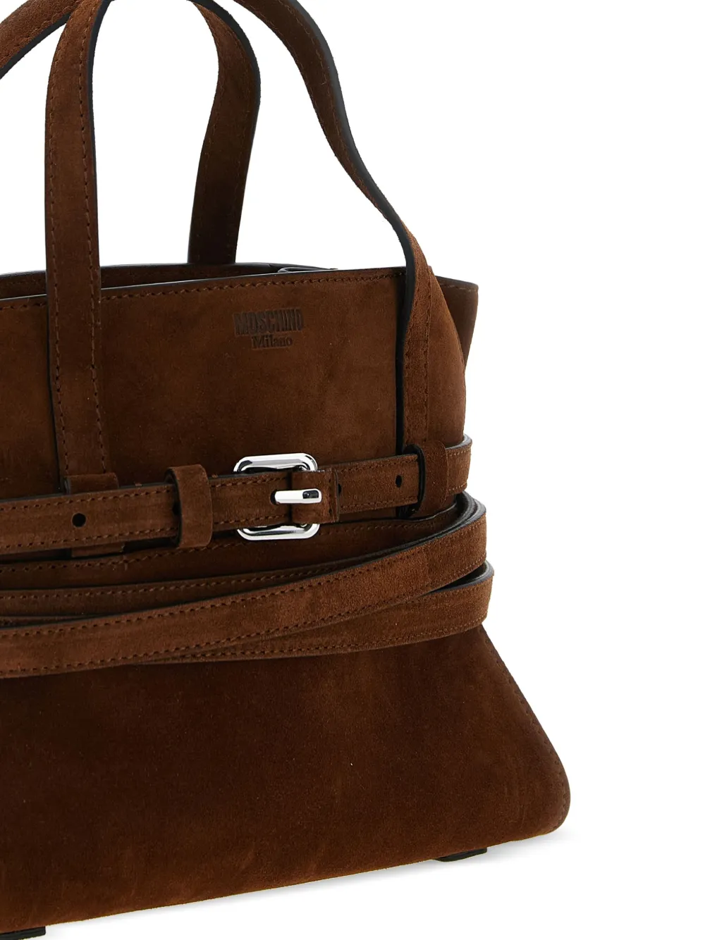 Moschino Tie Me belt-detail suede tote bag Bruin