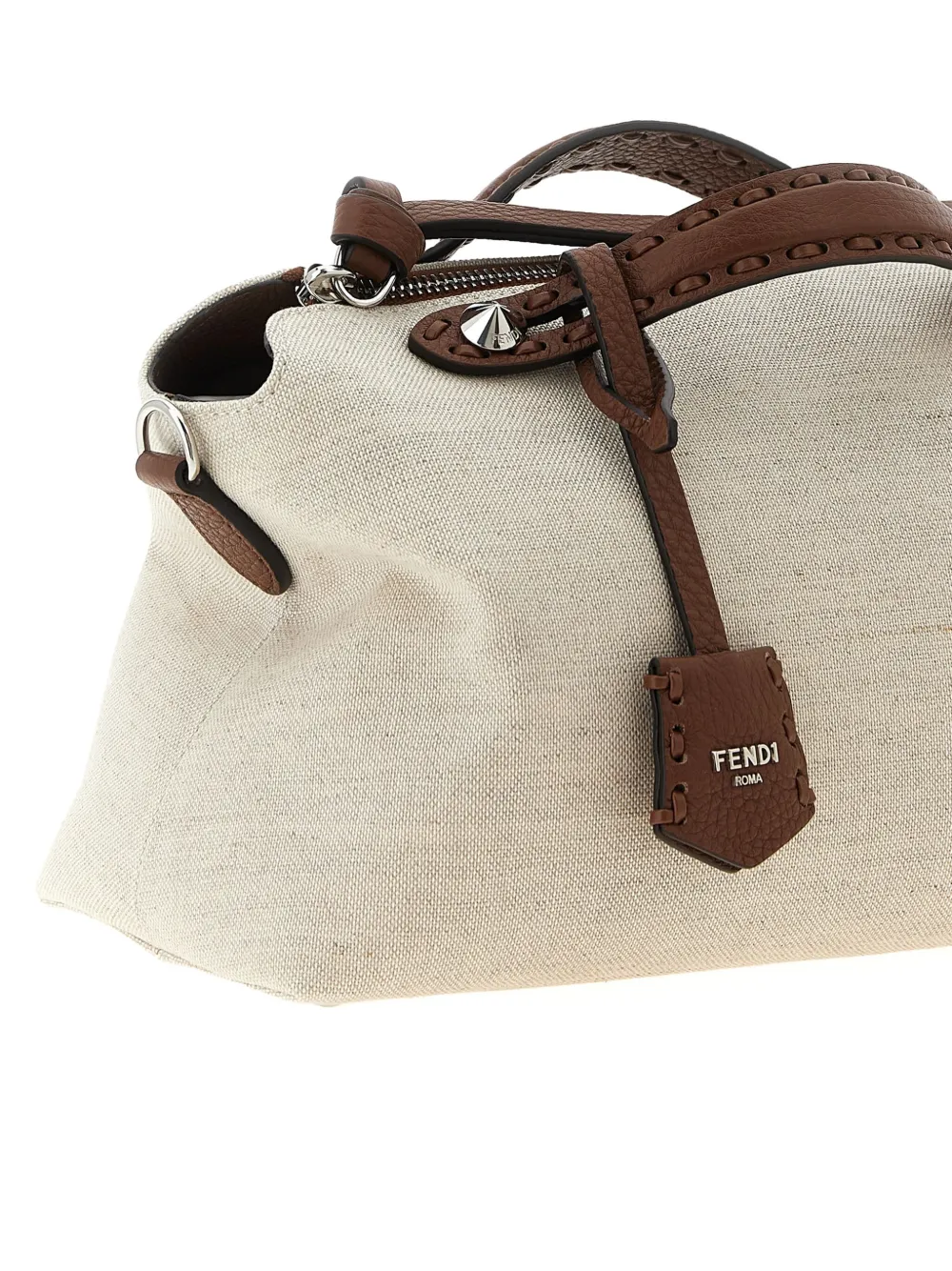 FENDI zip-top saddlery-stitching handbag Wit