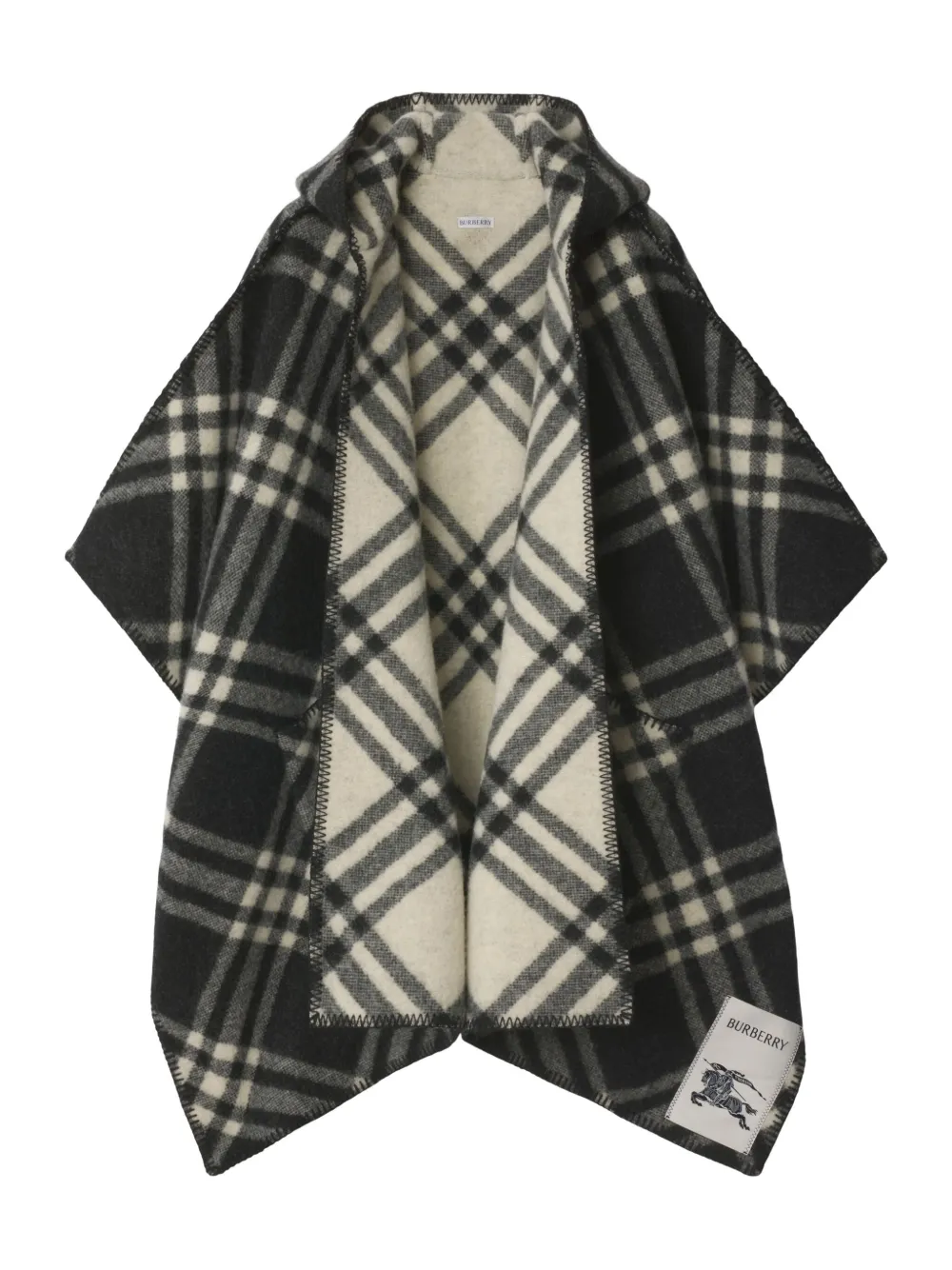 Burberry hooded check wool cape Zwart