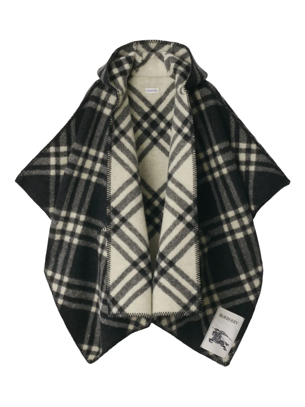 Burberry Hooded Check Wool Cape In Black