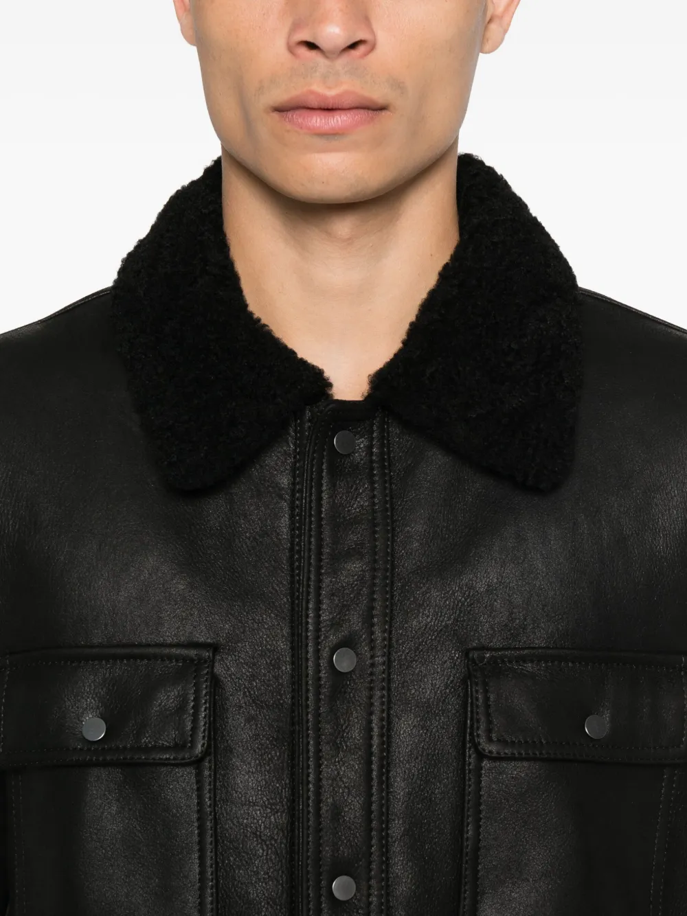 Salvatore Santoro Leren jack met fleece voering Zwart