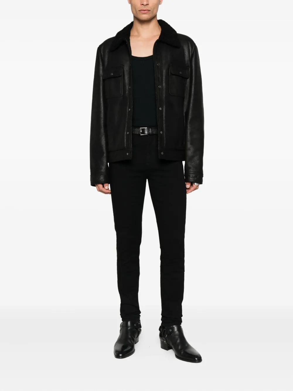 Salvatore Santoro Leren jack met fleece voering Zwart