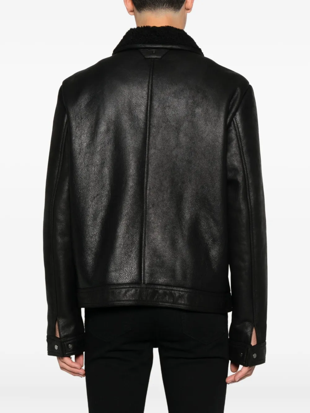 Salvatore Santoro Leren jack met fleece voering Zwart