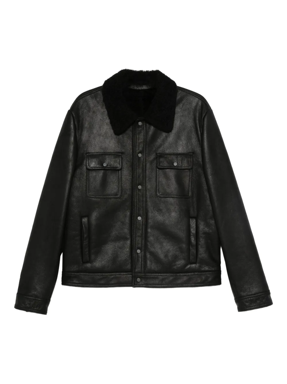 Salvatore Santoro Leren jack met fleece voering Zwart