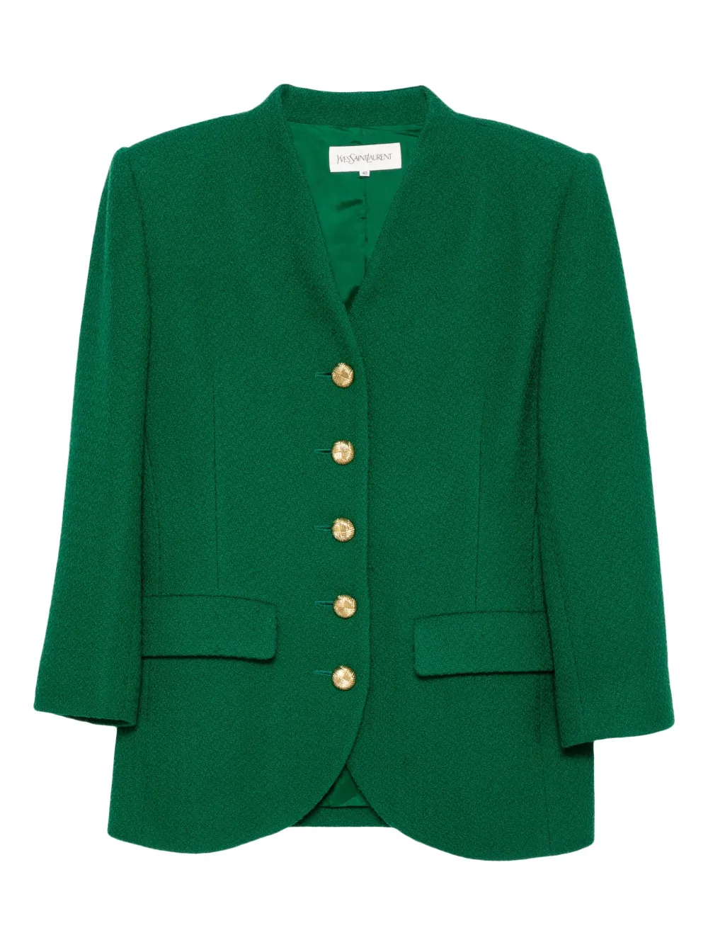 Saint Laurent Pre-Owned 1990-2000s single-breasted collarless jacket | Green | Image 1