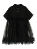 jnby by JNBY A-type fungus trim ribbon mesh short-sleeved dress - Black
