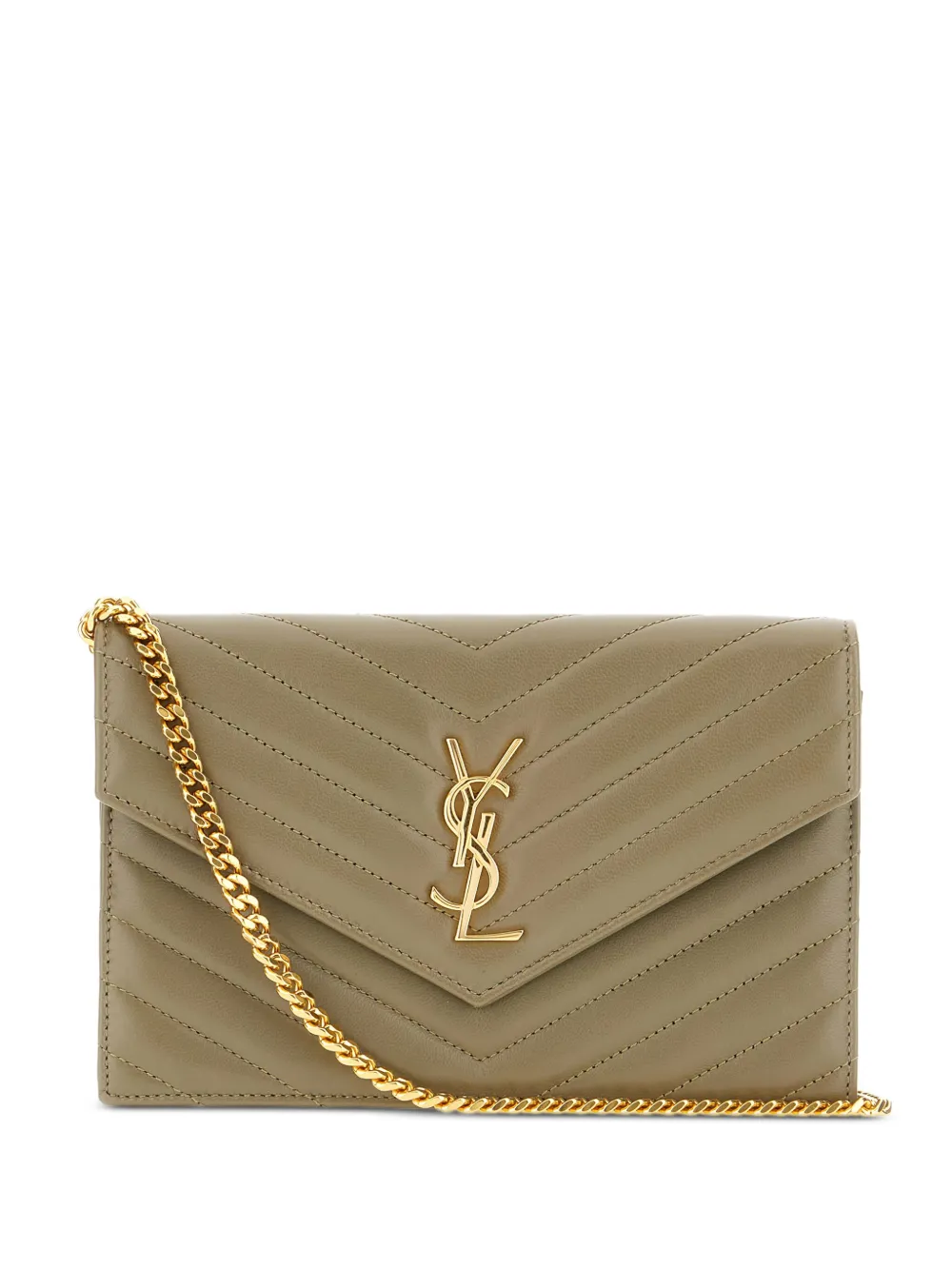 Saint Laurent Cassandre Envelope Chain Wallet In Brown