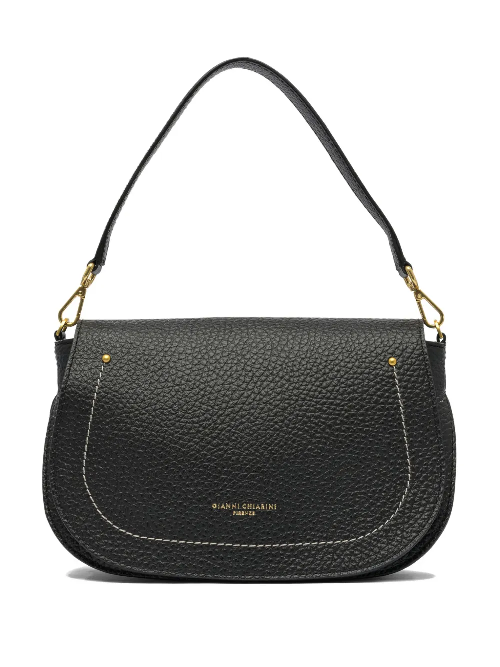 GIANNI CHIARINI Brooke pebble-leather curved shoulder bag Zwart