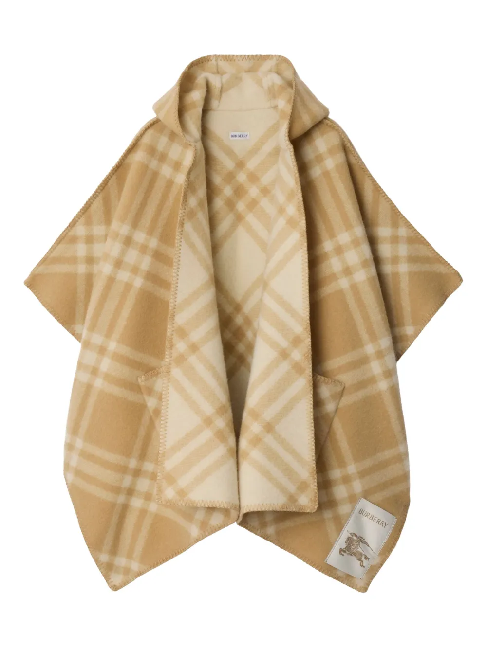 Burberry Mantella a quadri in lana con cappuccio - SAND