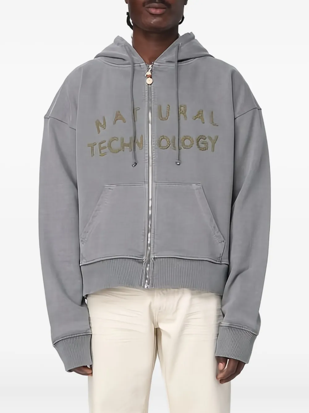 STORY mfg. zip-up embroidered hoodie | Grey | Image 1