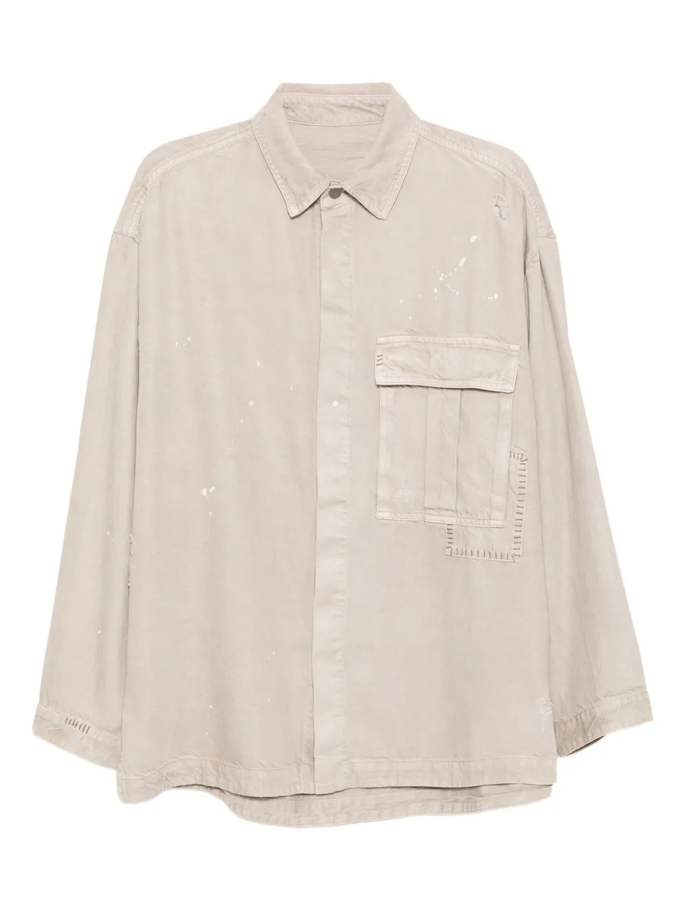 distressed splatter-print shirt