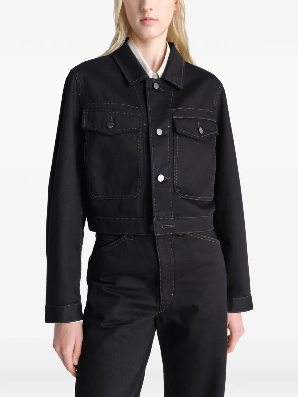 Lemaire Button-fastening Flap-pocket Jacket in Black, view 3