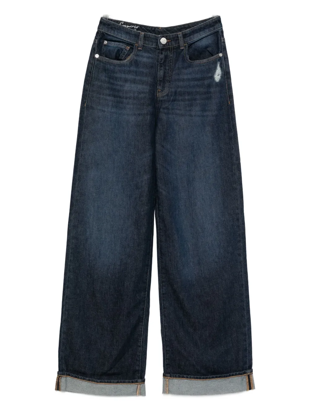 Emporio Armani Wide-leg Trousers With Rolled Cuffs In Blue
