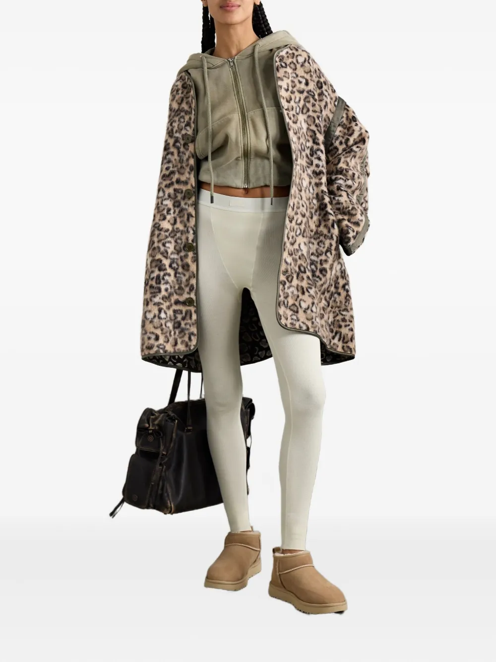 R13 leopard-print panelled coat - Bruin