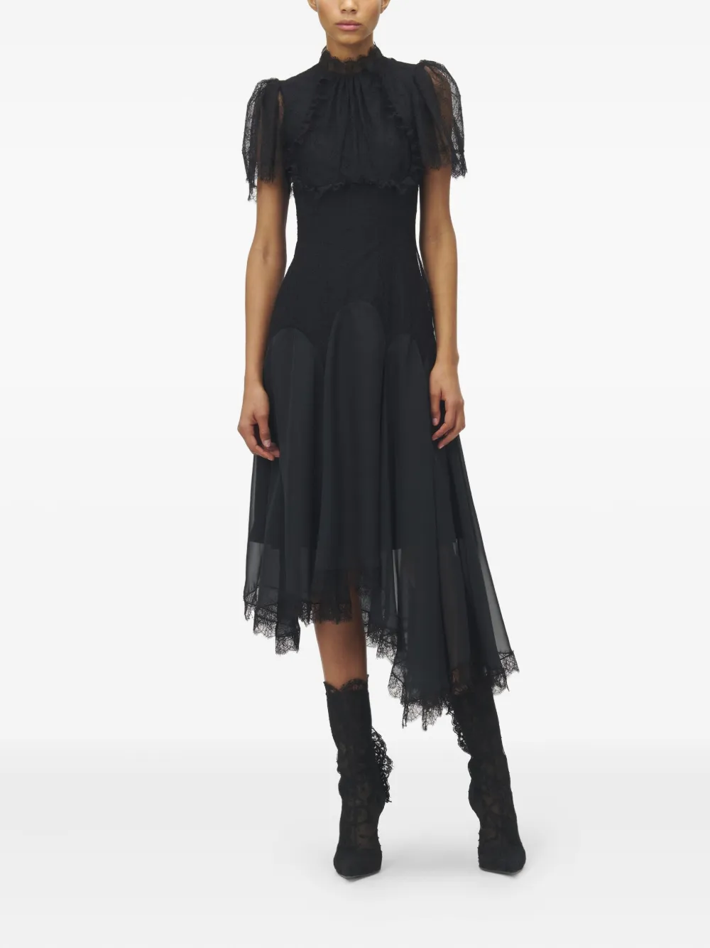 Alexander McQueen lace ruffled midi dress - Zwart
