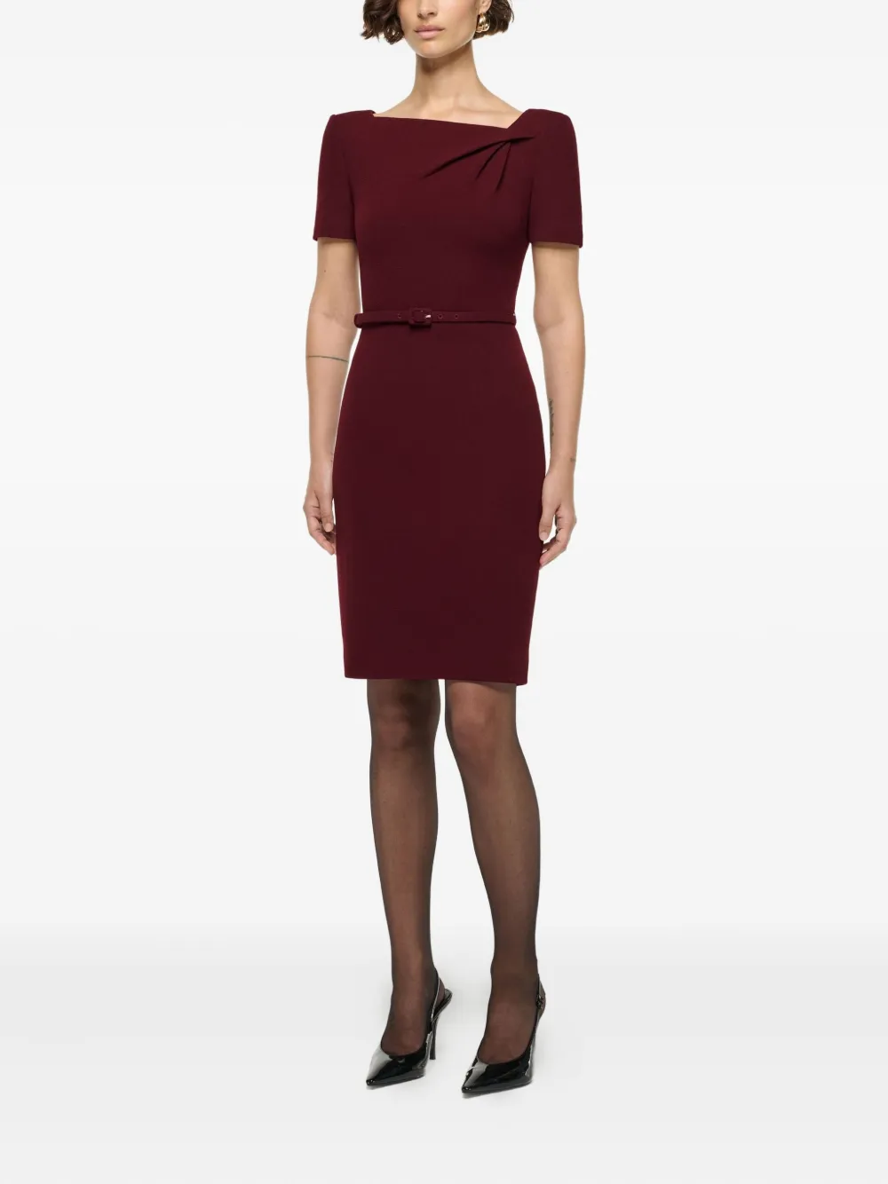 Roland Mouret Asymmetrical Twist Belted Wool Mini Dress In Red