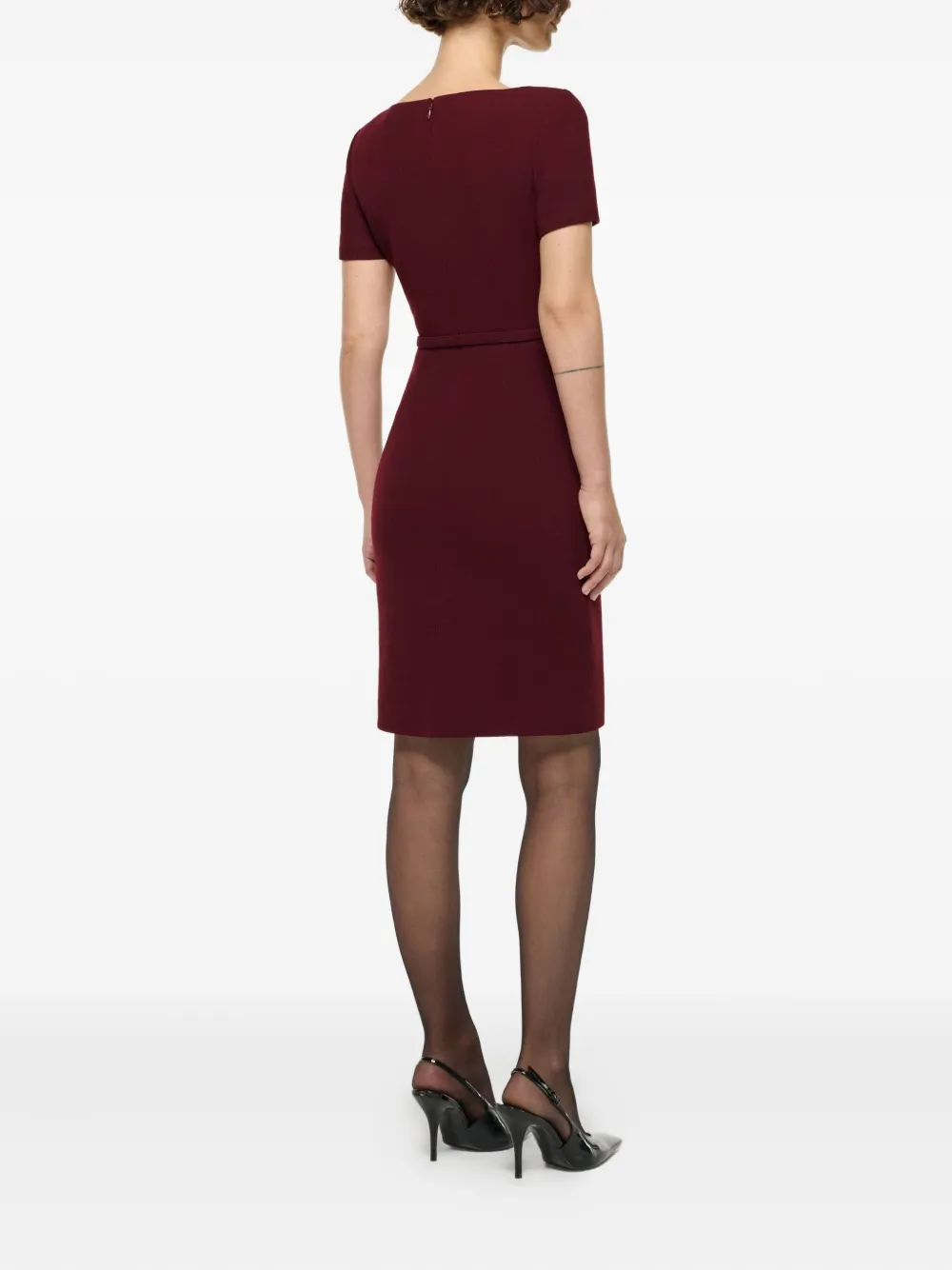 Roland Mouret Asymmetrical Twist Belted Wool Mini Dress In Red