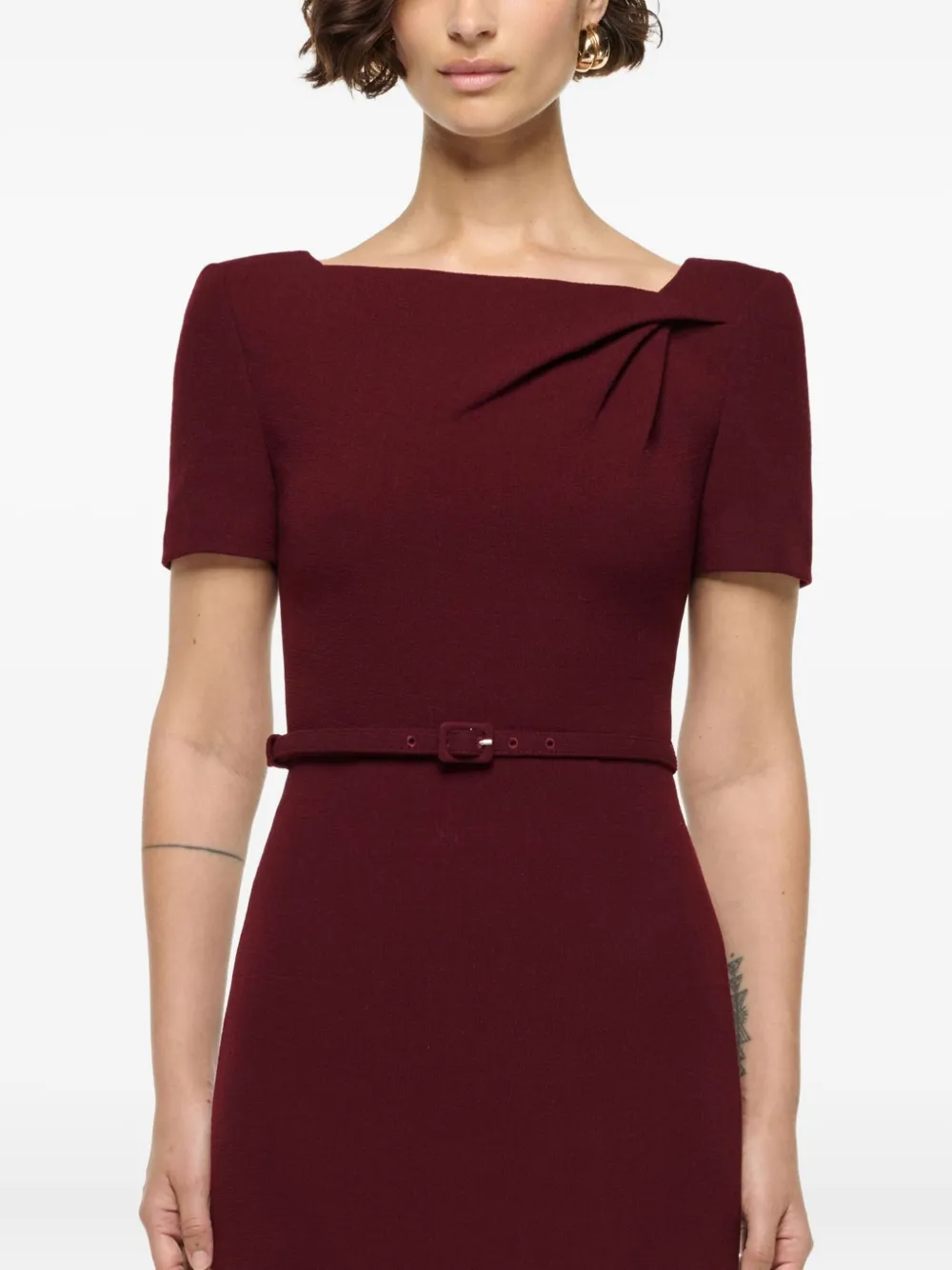 Roland Mouret Asymmetrical Twist Belted Wool Mini Dress In Red