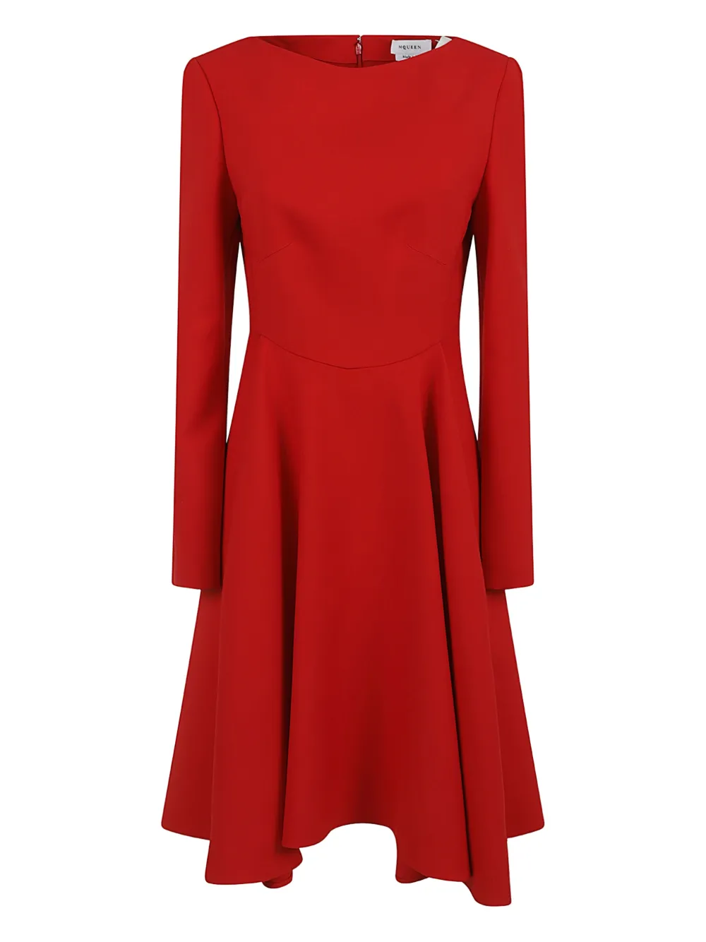 Alexander Mcqueen Long Sleeved Asymmetric Hem Midi Dress In Red