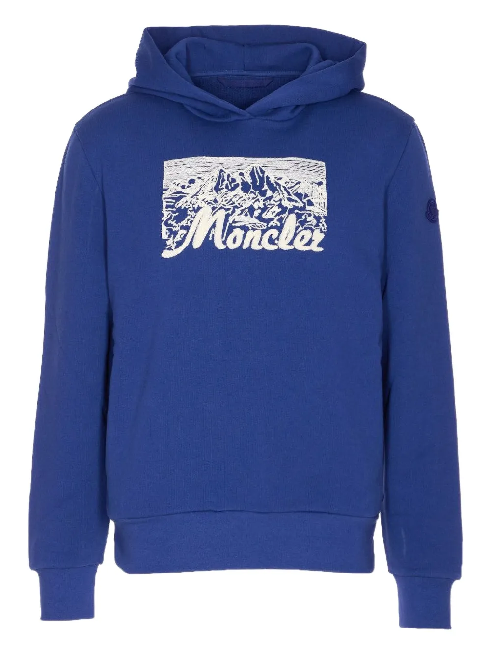 Moncler Embroidered Mountain Logo Cotton Hoodie In Blue