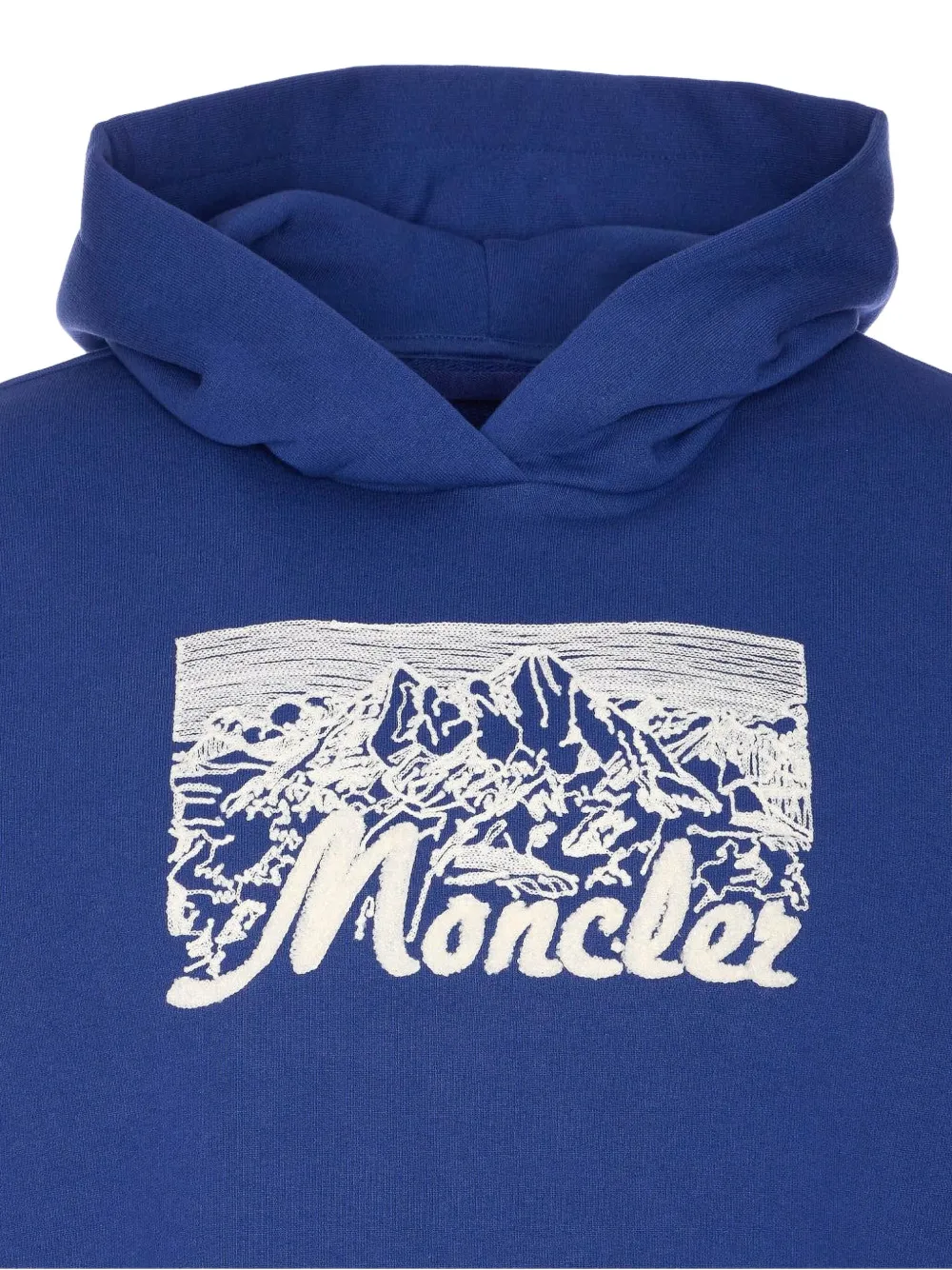 Moncler Embroidered Mountain Logo Cotton Hoodie In Blue