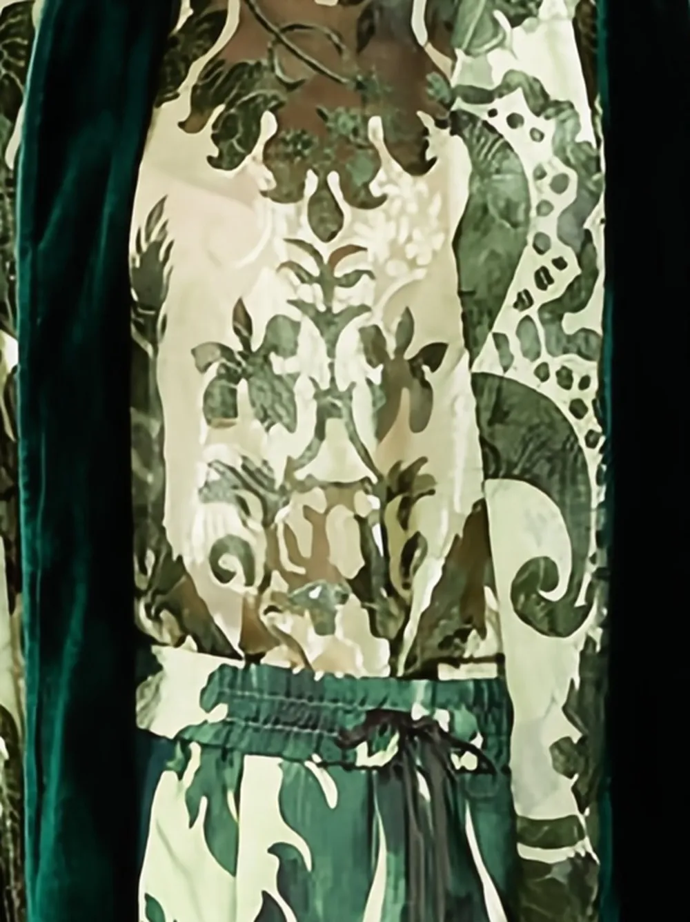 F.r.s For Restless Sleepers Damask-print Velvet-trim Dress In Green