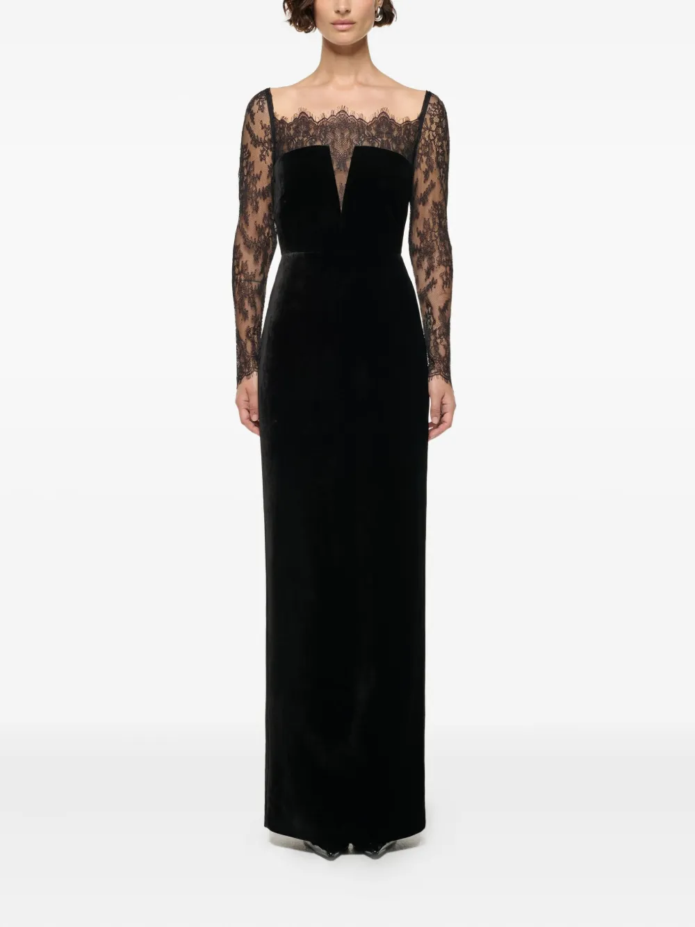 Roland Mouret lace-insert velvet gown - Zwart