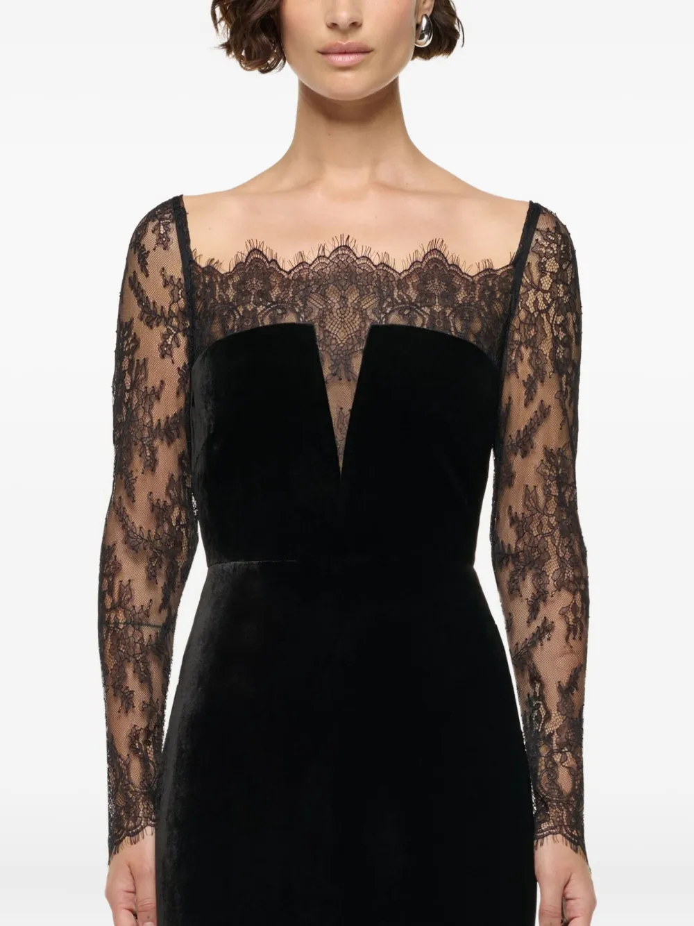 Roland Mouret lace-insert velvet gown - Black