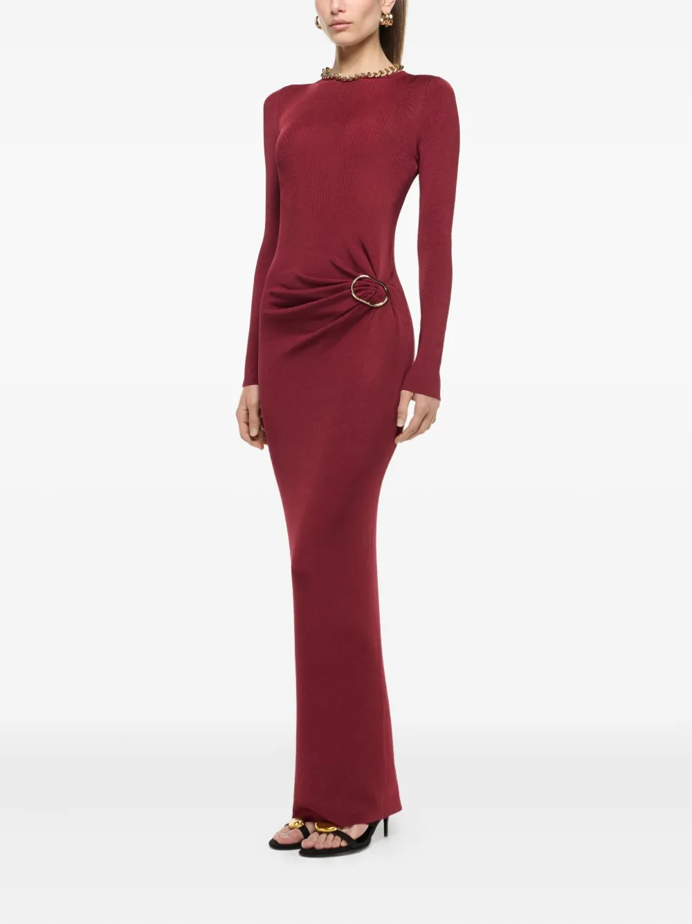 Roland Mouret Long-sleeve Gathered Maxi Dress In Red