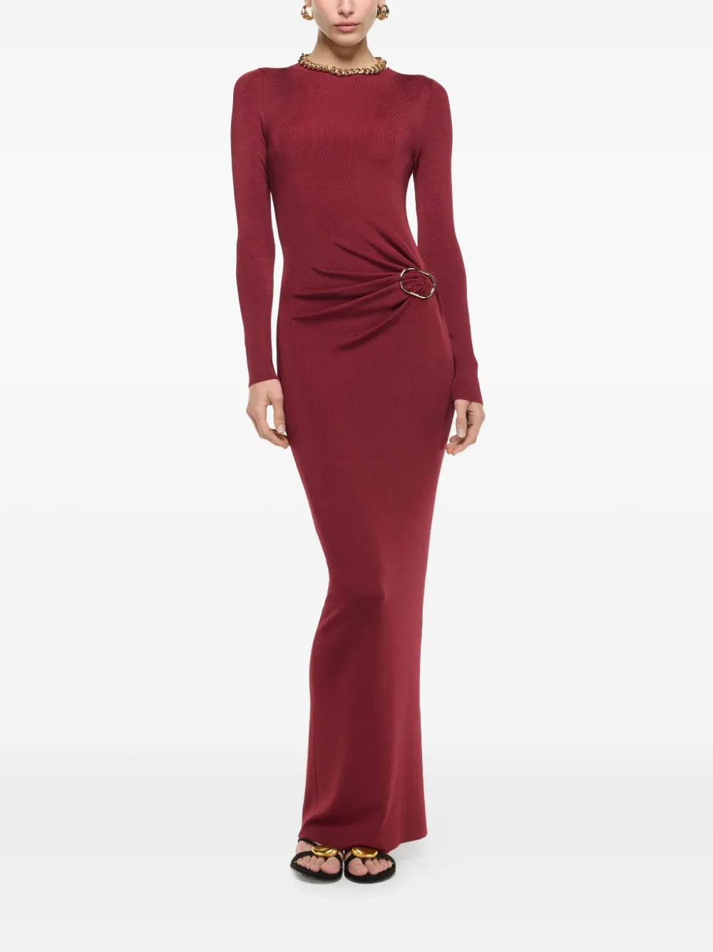 Roland Mouret Long-sleeve Gathered Maxi Dress In Red