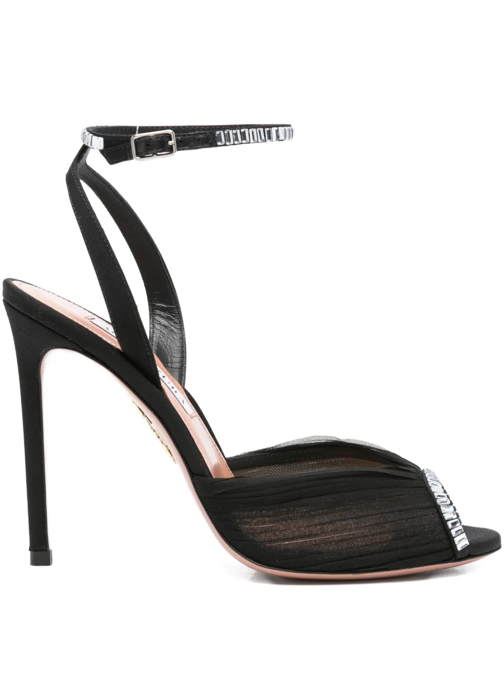 Aquazzura 105mm Gatsby Crystal-embellished Mesh Sandals In Black