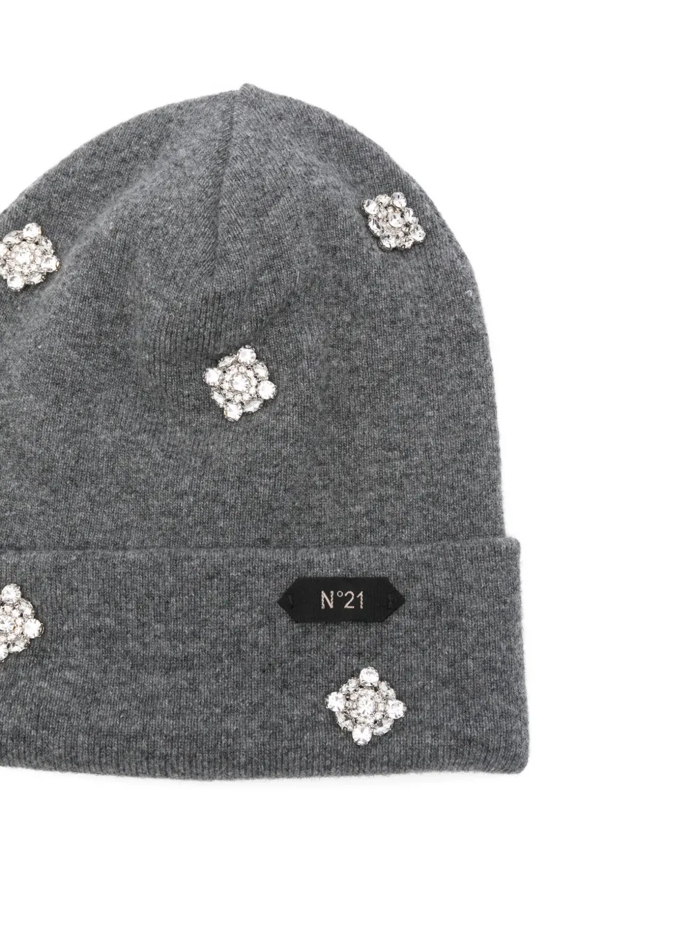 N°21 Crystal-embellished Beanie In Gray