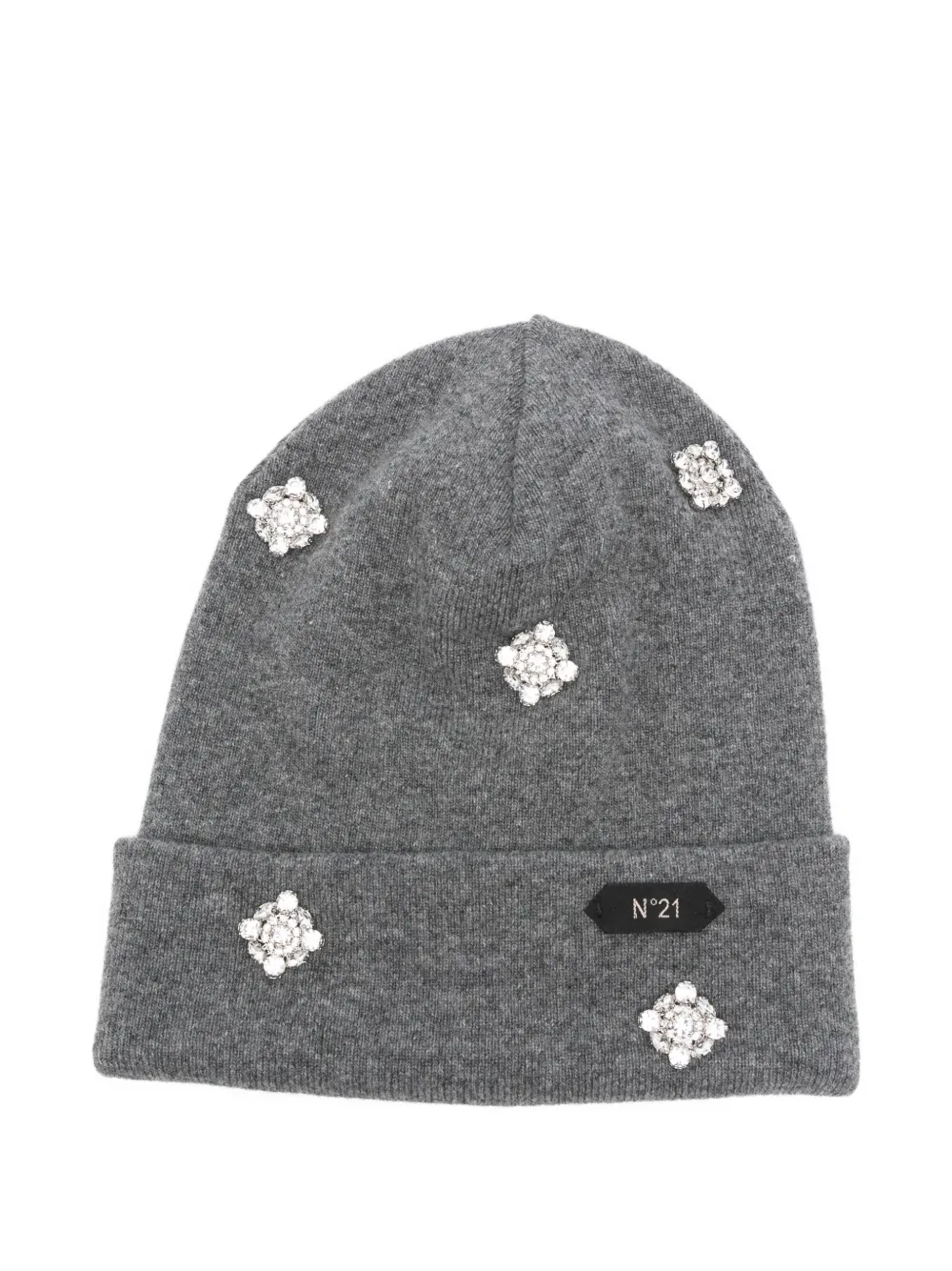 N°21 Crystal-embellished Beanie In Gray