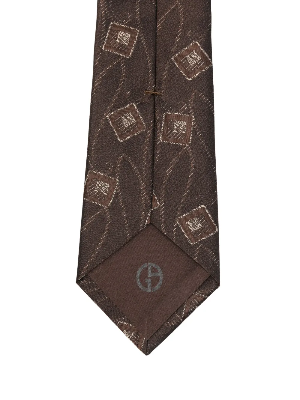 Giorgio Armani Zijden stropdas met geometrisch patroon Bruin