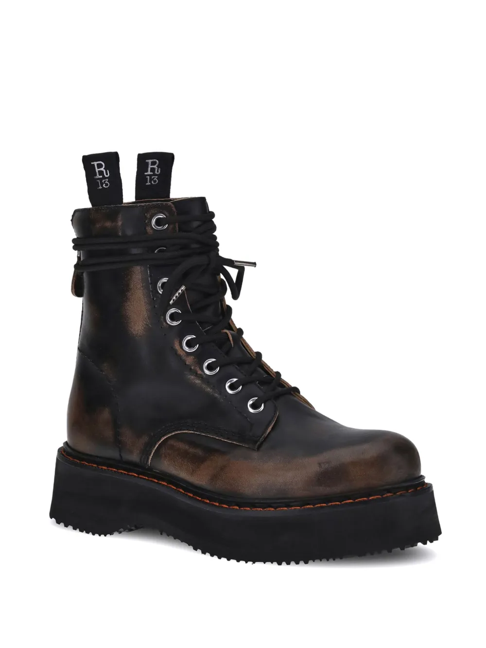 R13 lace-up platform boots Brown